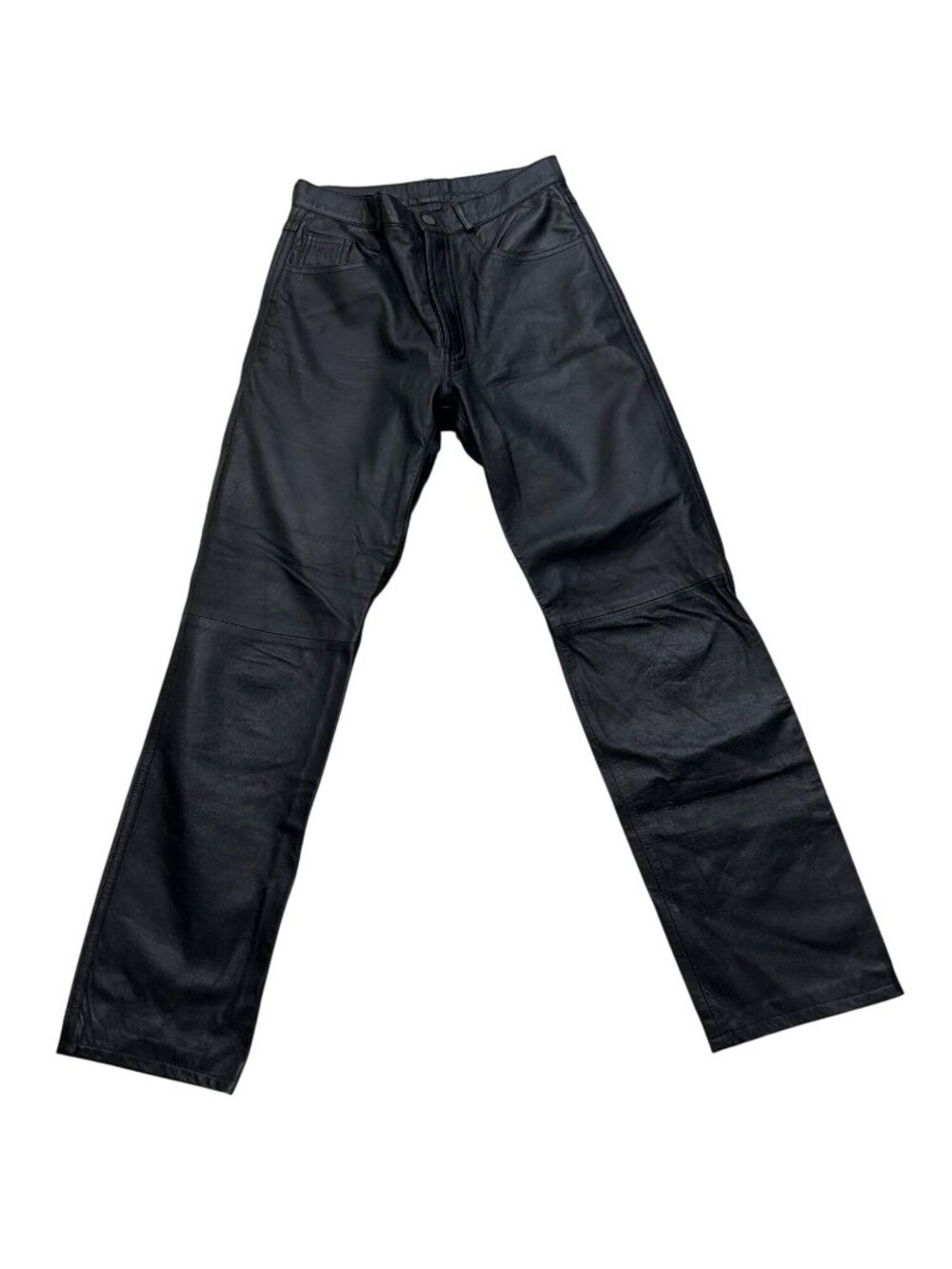 Vera Pelle Womens Italian Size 44 / US 8 Black Leather Pants Straight-Leg